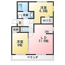 アコール上野 2LDKの間取図画像