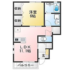 OLiveCourt Kashiwamori 1LDKの間取図画像