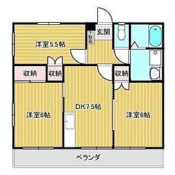 メイク・ウォーム山名 3DKの間取図画像