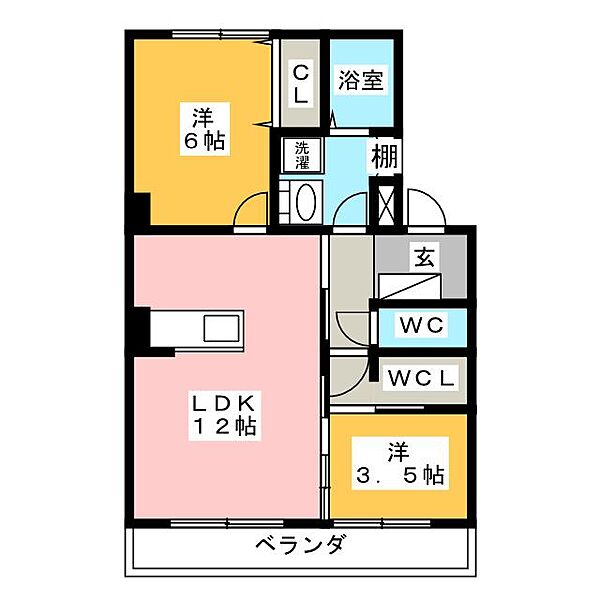 クラウン杉本Ｂ ｜愛知県豊田市大林町１１丁目(賃貸マンション2LDK・4階・54.27㎡)の写真 その2