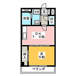 ハイツパークサイド 1DKの間取図画像