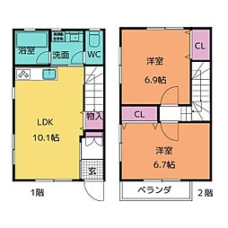ミモザM.I 2LDKの間取図画像