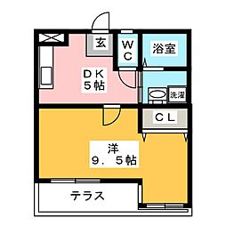 サンリッツ上郷 1DKの間取図画像