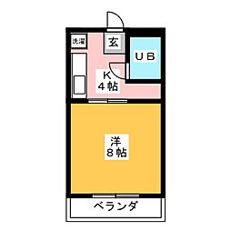 高木マンションB 1Kの間取図画像