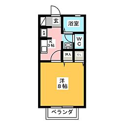 プリンシア'98A 1Kの間取図画像