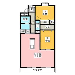 ビューラーあけぼの 2LDKの間取図画像
