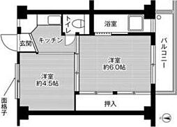 ビレッジハウス永覚新町4号棟 2Kの間取図画像