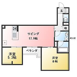 仮称)金谷町新築計画(共同住宅) 2LDKの間取図画像
