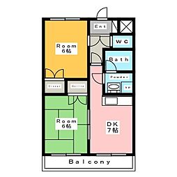 ゴールドキャッスル 2DKの間取図画像