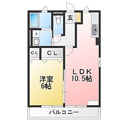 グリーンハイツ石川 1LDKの間取図画像