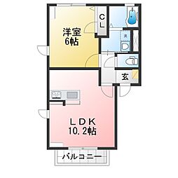 エスタシアプリマヴェーラB 1LDKの間取図画像