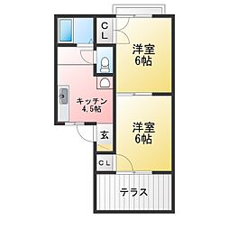 パークサイド小山B 2Kの間取図画像