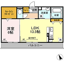 メゾンクレール 1LDKの間取図画像