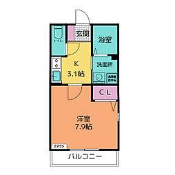 クレアール新田B 1Kの間取図画像
