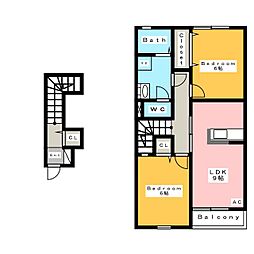 リブレアヒルズA館 2LDKの間取図画像