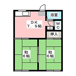 フォーヴル緑町 2DKの間取図画像