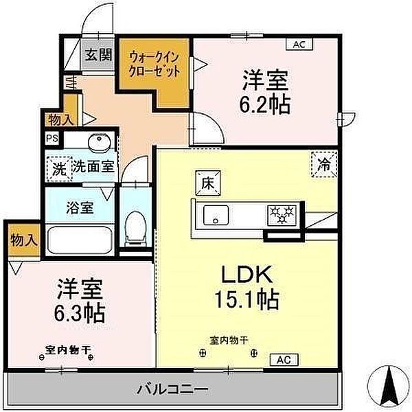 アヴァンセ　横井 ｜愛知県稲沢市小沢１丁目(賃貸アパート2LDK・1階・62.80㎡)の写真 その2