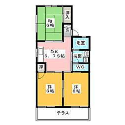 パーク美里 3DKの間取図画像