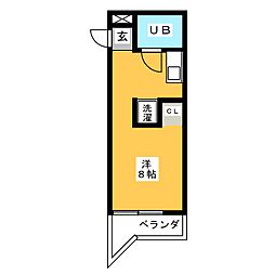 西須ケ口ハイツ ワンルームの間取図画像