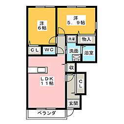 サンリット 2LDKの間取図画像