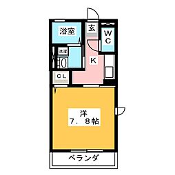 ラヴィータフェリーチェA 1Kの間取図画像