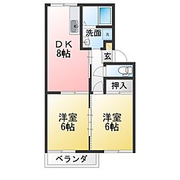 プレジール六鹿A 2LDKの間取図画像
