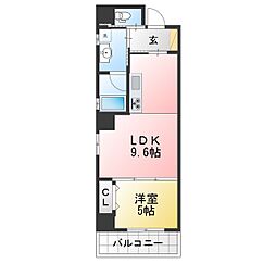 グラン・ボヌール新清州 1LDKの間取図画像