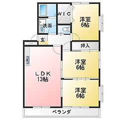 サニーコート若宮 3LDKの間取図画像