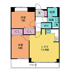 ルミナスツインズ小牧 3階2LDKの間取り