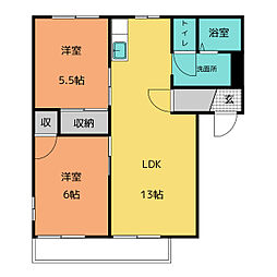 プレミール若草A 2LDKの間取図画像