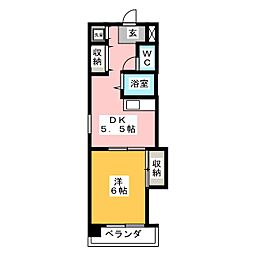フォートレス山中 1DKの間取図画像