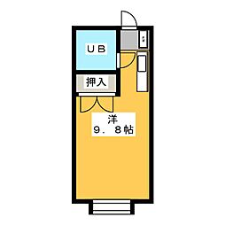 クレーバー 2階ワンルームの間取り