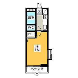 セラヴィながしの 2階1Kの間取り