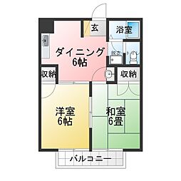 カーサ石ケ根B 2DKの間取図画像