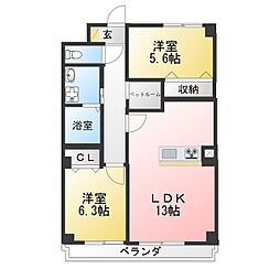 セントレー三ツ池 2LDKの間取図画像