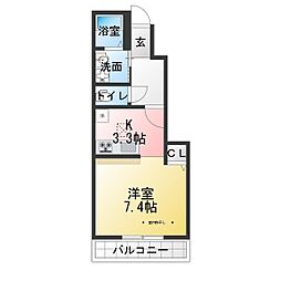 アムール 1Kの間取図画像