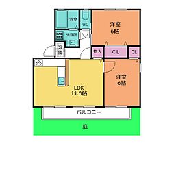 ビューラー前田B棟 2LDKの間取図画像