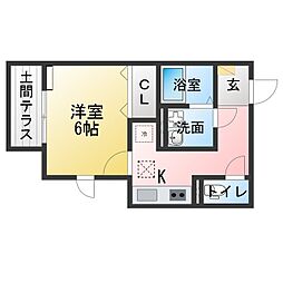 大府市中央町4丁目アパート 1Kの間取図画像