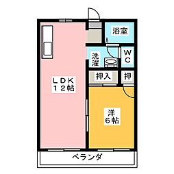 オークタウンB棟 1LDKの間取図画像