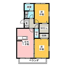 カーサ萌夢 2LDKの間取図画像