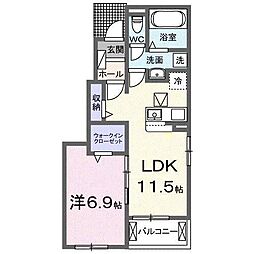 エスポワールII 1階1LDKの間取り