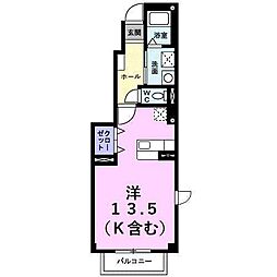 ブレィヴシンメイ ワンルームの間取図画像