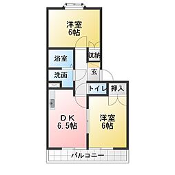 オークスヒル 2DKの間取図画像