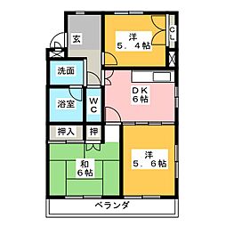 ヒルズ清水が丘 3DKの間取図画像
