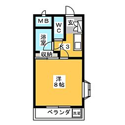シャイン寺本 1Kの間取図画像