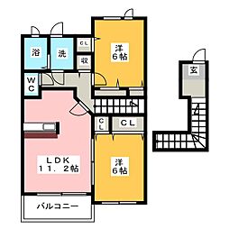 グランヒルA 2LDKの間取図画像