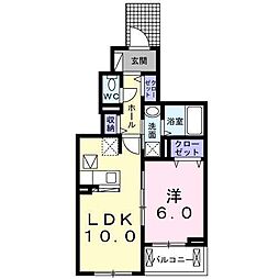 プレッソ朝倉A 1LDKの間取図画像