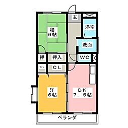 プレミール寺本 2DKの間取図画像