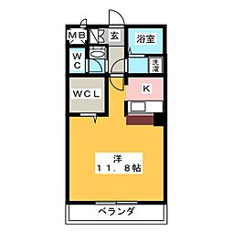 GRANDEUR陶館 ワンルームの間取図画像