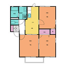 レインボーハイツA棟 3DKの間取図画像